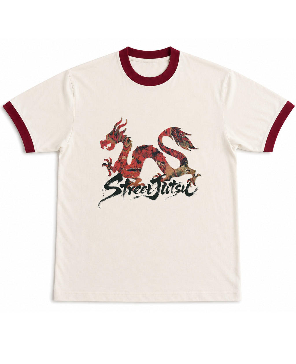 Off White & Maroon Ringer tee Front Design