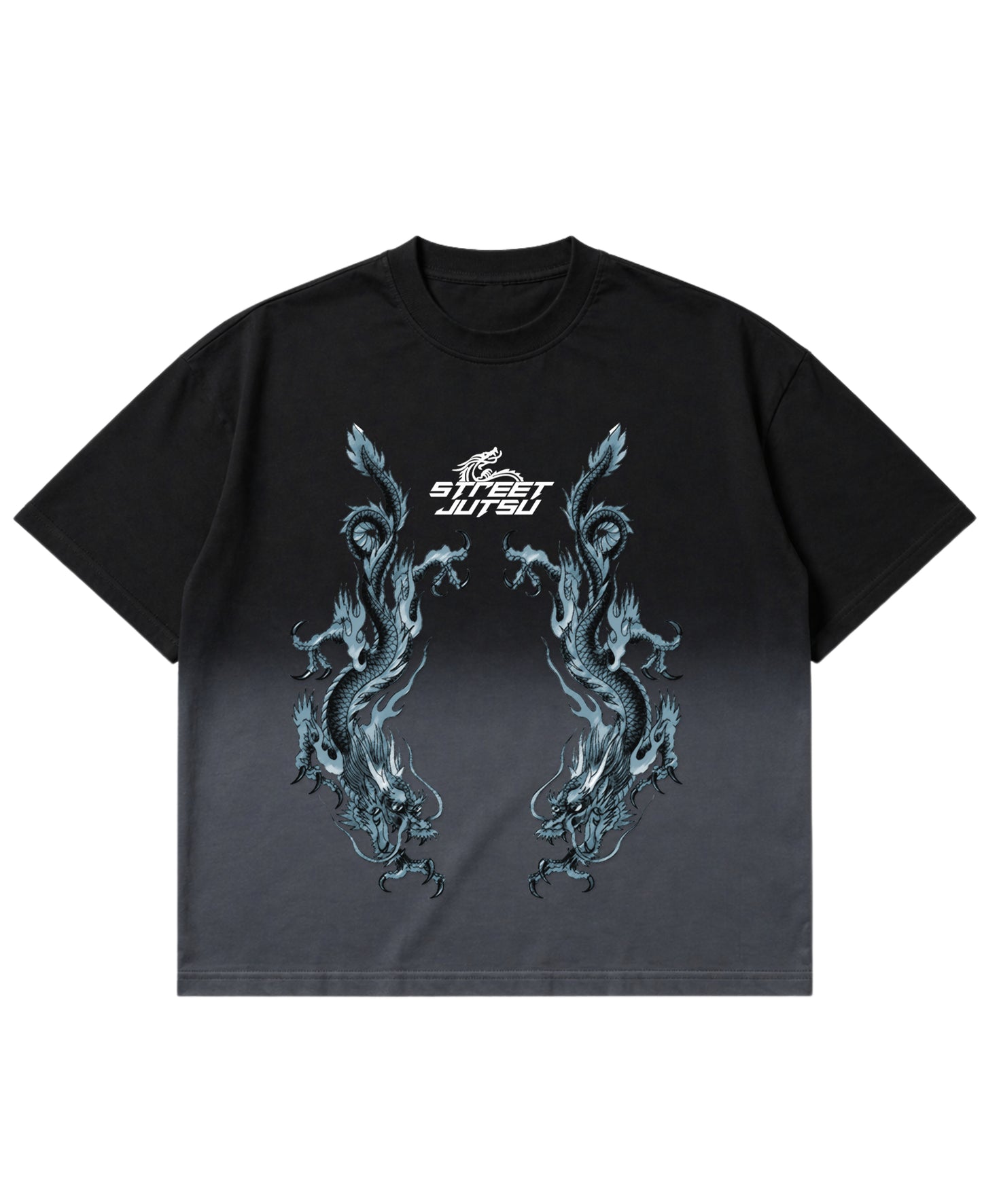 Black Ombré Wash Boxy Fit T-shirt Front Design
